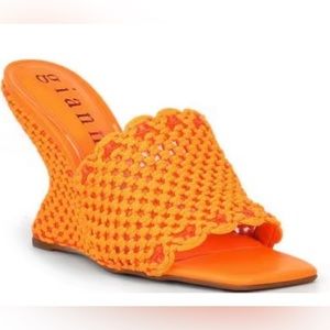 Women’s Orange Crochet Square Wedge Toe Sandals